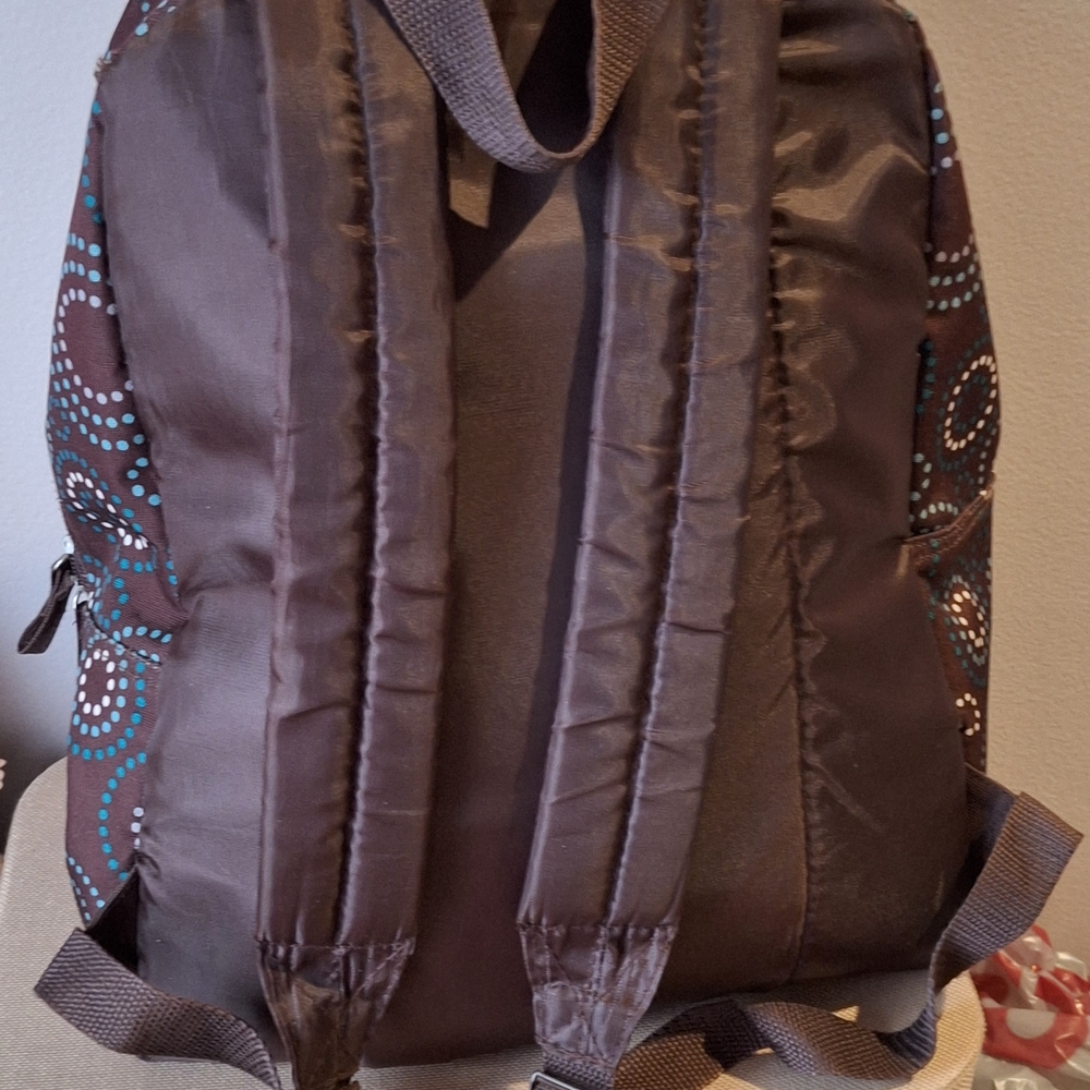 Bongo Brown And Teal Circular Pattern Backpack - image 3